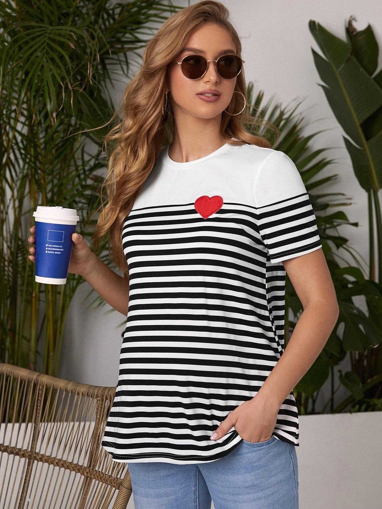 Maternity short-sleeve top, summer striped T-shirt, casual maternity shirt