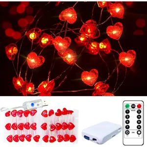 red 50-LED 16-Foot Heart-Shaped Light, USB Plug and - Indoor and Outdoor  Flashing Light, Christmas Proposal, Anniversary, Valentine's Day Party Decoration(Red 2Pac)