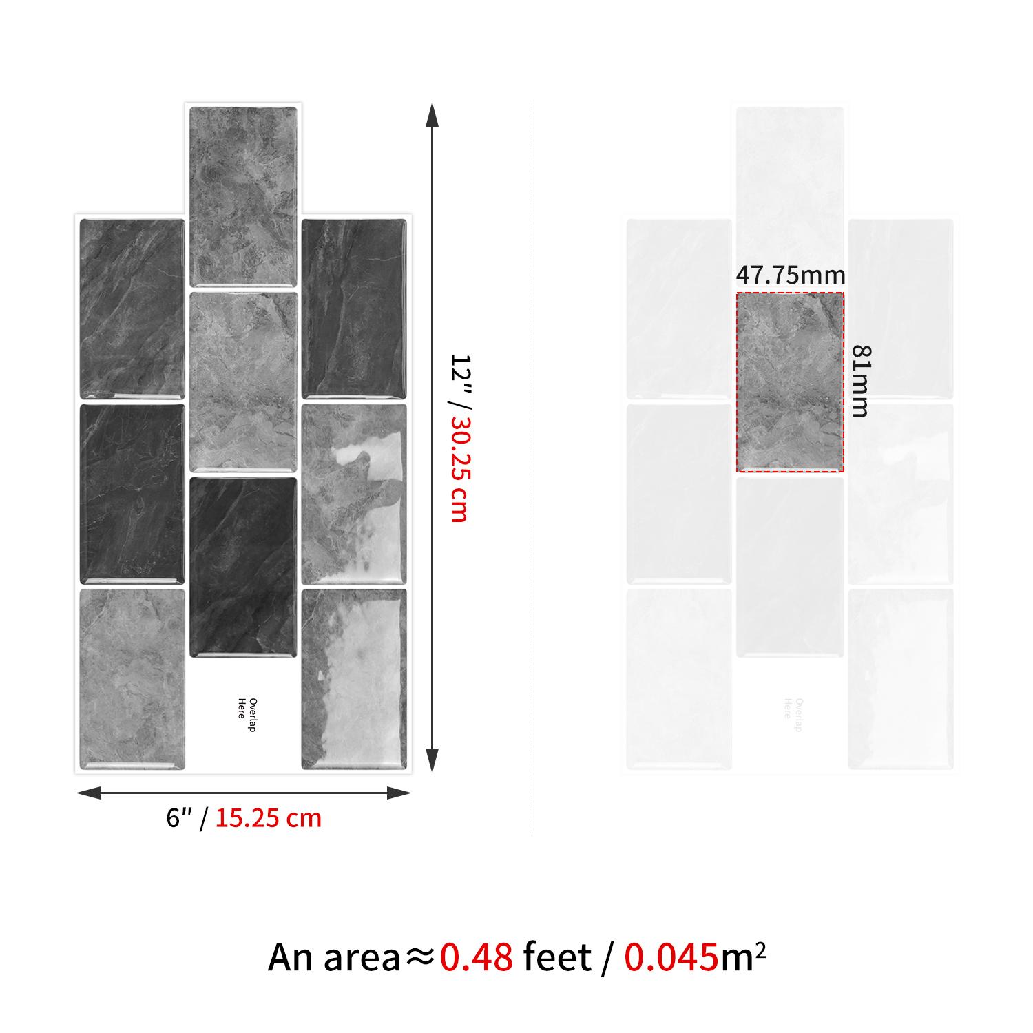 3D Peel and Stick Backsplash Tile, Black White Marble Design Self-adhesive Kitchen & Bathroom Backsplash Wall Sticker, DIY Wall Decoration, Marble Pattern Wallpaper