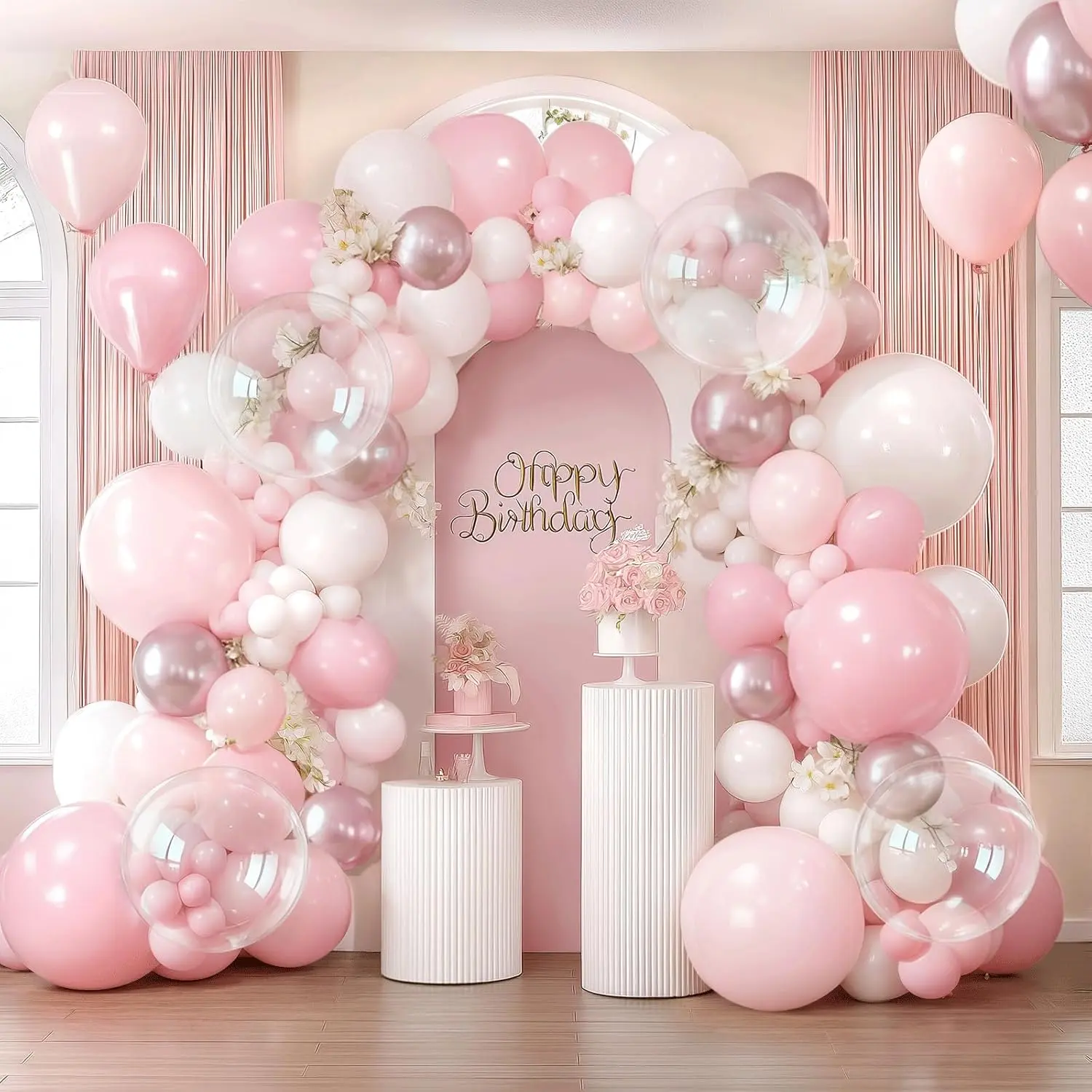 and White Balloon Arch Kit, Pastel  Balloon Garland with Dusty Light Metallic  Matte White Balloons and Clear Balloons for Valentines Day Bridal Shower Wedding Party Birthday Decorations.