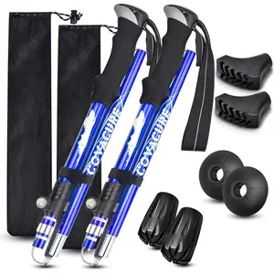 2 Pcs 7075 Aluminum Alloy Collapsible Trekking Hiking Poles |   Telescopic Walking Sticks with Quick Lock Adjustment System |   Lightweight Portable Outdoor Hiking Gear for Camping Backpacking Climbing