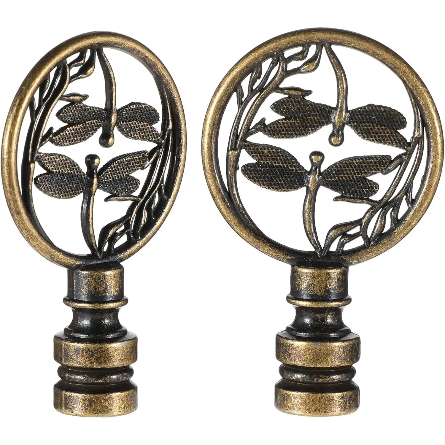 2 PCS Dragonfly Design Decorative Lamp Finials Antique Screw-on Lamp Toppers Brass Hollow Out Finial for Table Floor Lamps