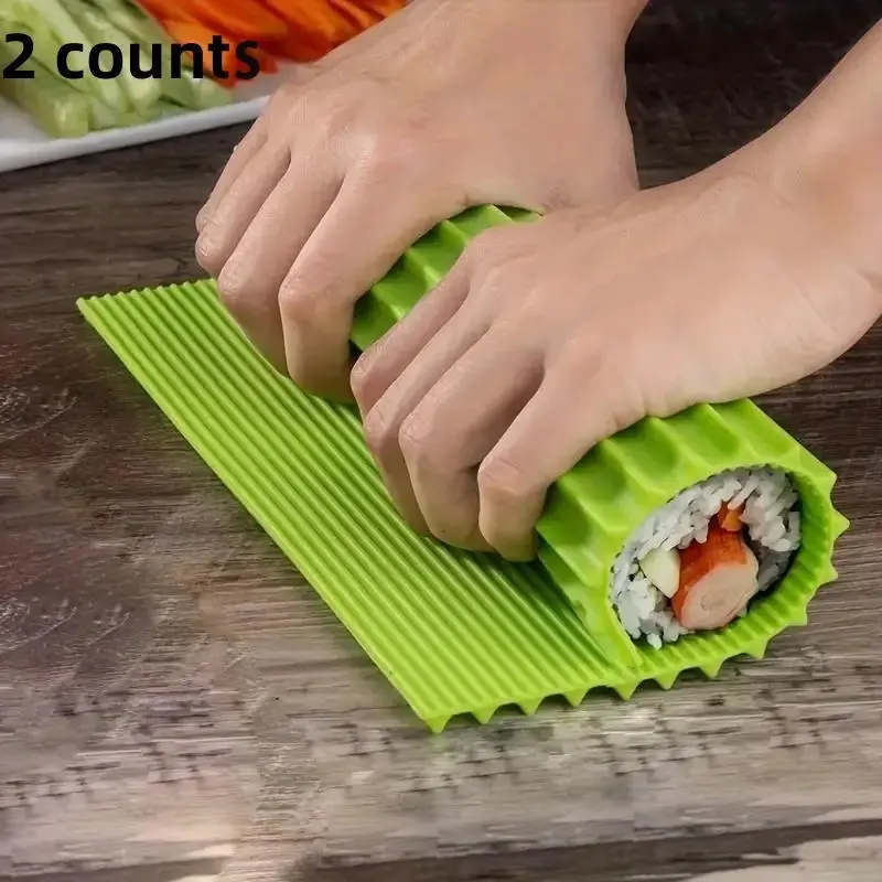 2 count Sushi Making Tool, Sushi Rolling Mat, Non-Stick Sushi Making Tool, Japanese Seaweed Rice Ball Rolling Maker, Homemade DIY Sushi Plate Mat, For Home Sushi Shop Restaurant Party, DIY Supplies, Kitchen Gadgets, Kitchen Tools