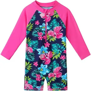 Girls One Piece Long Sleeve Swimsuit UPF 50+ UV Bathing Suit Zipper Closure Beach Rashguard Swimwear(Gift)