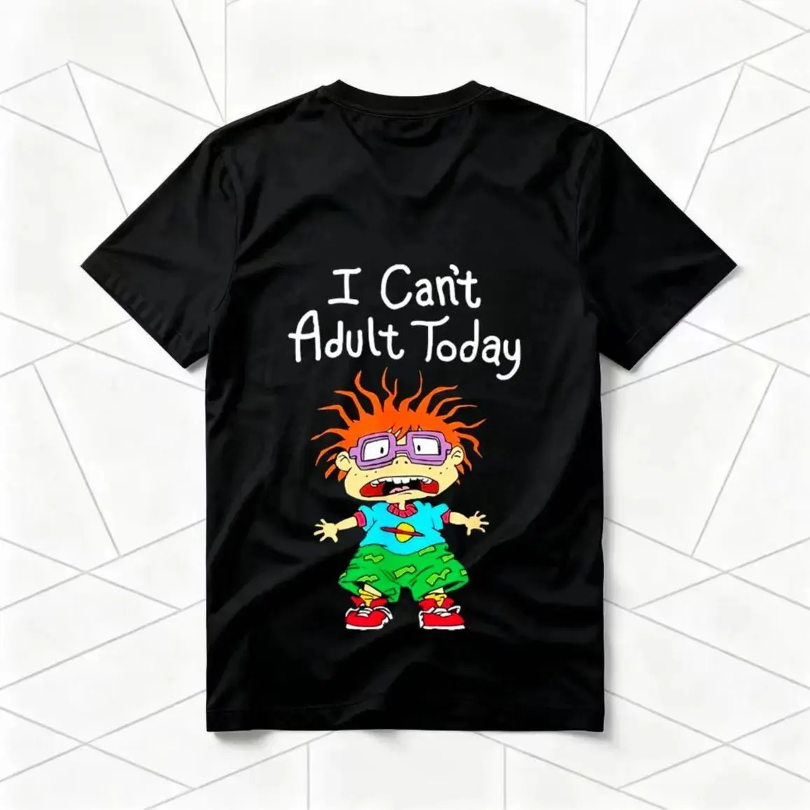 Unisex T-Shirt with "I Can't Adult Today" Rugrats Graphic, Nostalgic 90s Retro Streetwear, Short-Sleeve Round Neck Pop Culture Top, Shortsleeve, Tshirt, Printed Image, Casual Wear