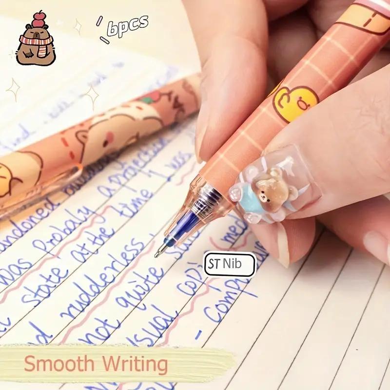 Cartoon Bear Design Erasable Gel Pen (6 Counts/set), Cute Blue Ink Writing Pen with Box, Writing Stationery for School & Office & Home