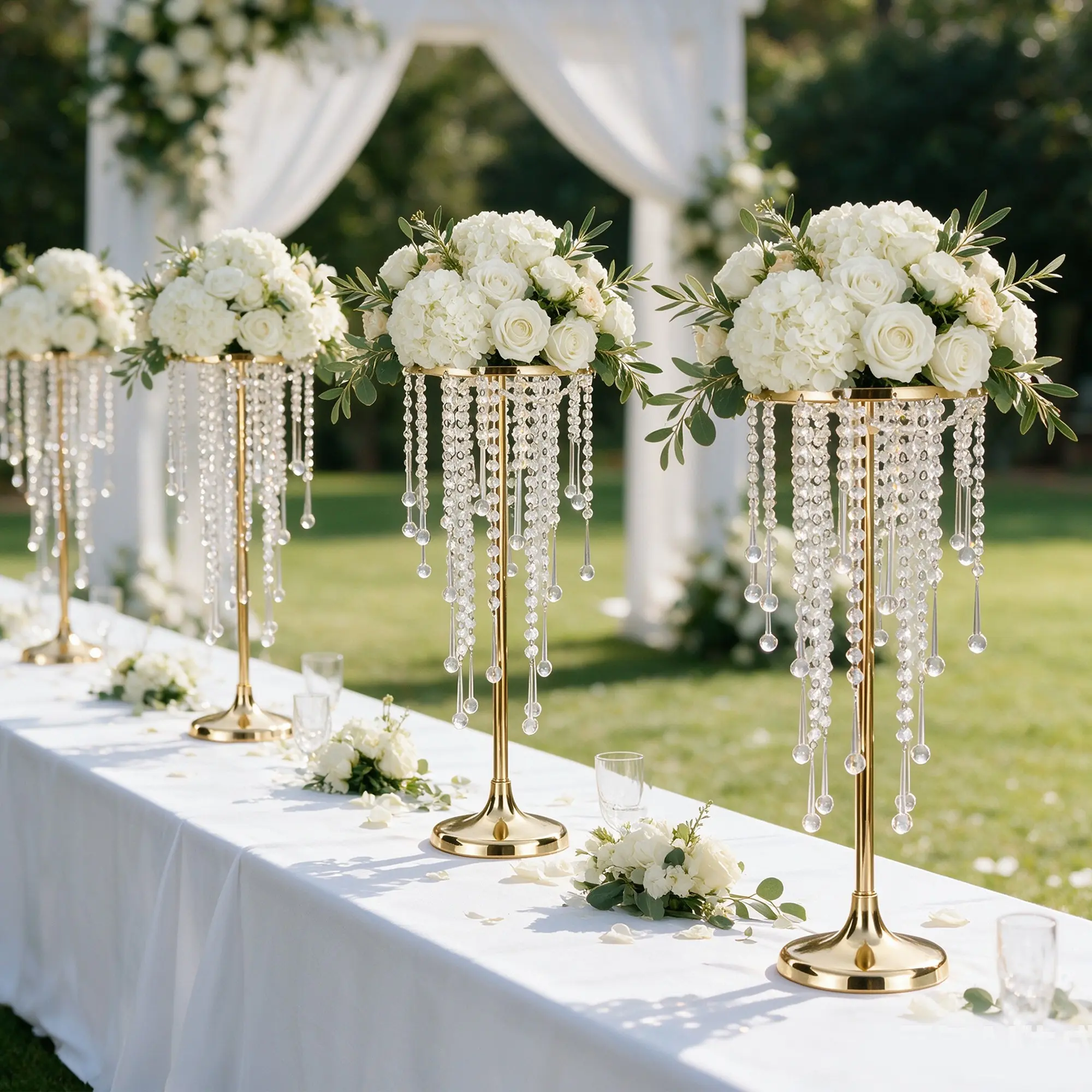 2-Piece Crystal Flower Stand Set, Transparent High-Heeled Floral Base, Luxury Table Centerpiece for Weddings and Events