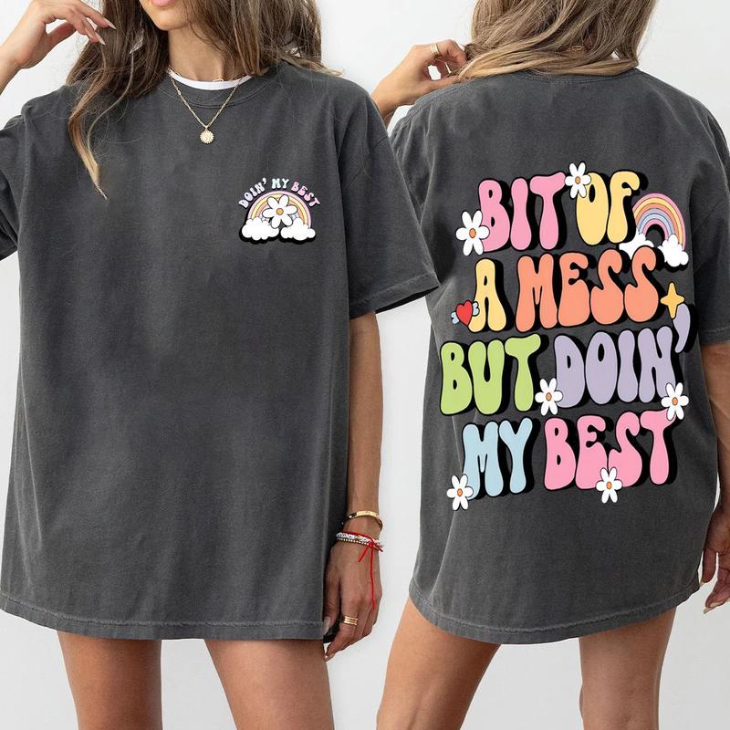 Mental Health Washed T-Shirt, Vintage Positive Quote Graphic, Inspirational Floral Graphic Tee For Women, Soft Breathable Fabric, Fashion Streetwear, Outfits For All Seasons