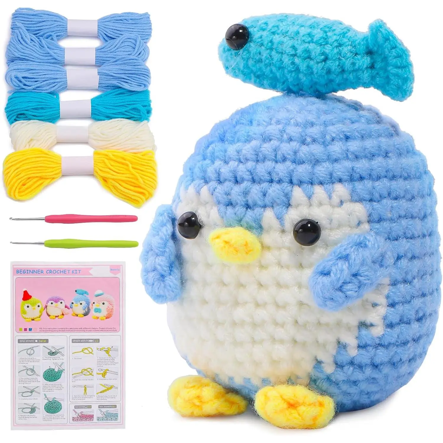 Crochet Kit for Beginners, Beginner  Crochet Kit, Cute Crochet Starter Kit with Video Tutorial, Crochet Hooks, Colored Yarns,  Marker Complete Crochet Set to Make Blue