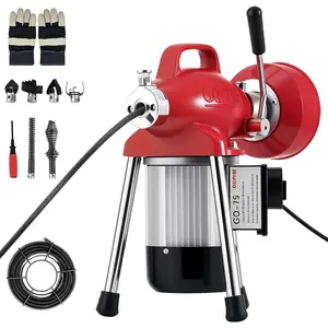 Drain Cleaner Machine, 500W Electric Pipe Auger with 66FT x 5/8" & 16FT x 3/8" Cables, 7 Cutters, Auto-Feed System for 3/4" to 4" Pipes, Red