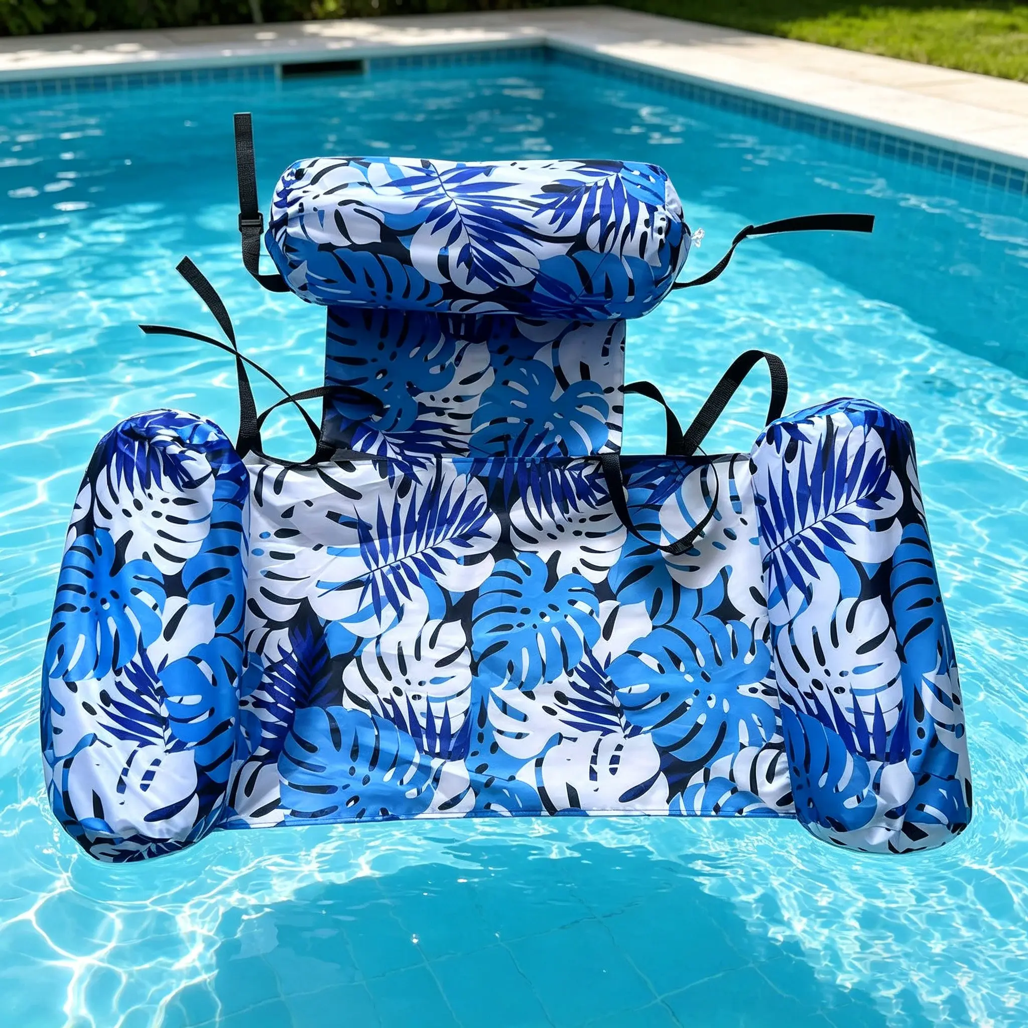Inflatable Pool Float Bed Cover, Lounge Chair Water Hammock Backrest, Swimming Ring, Comfortable Floating Platform for Pools