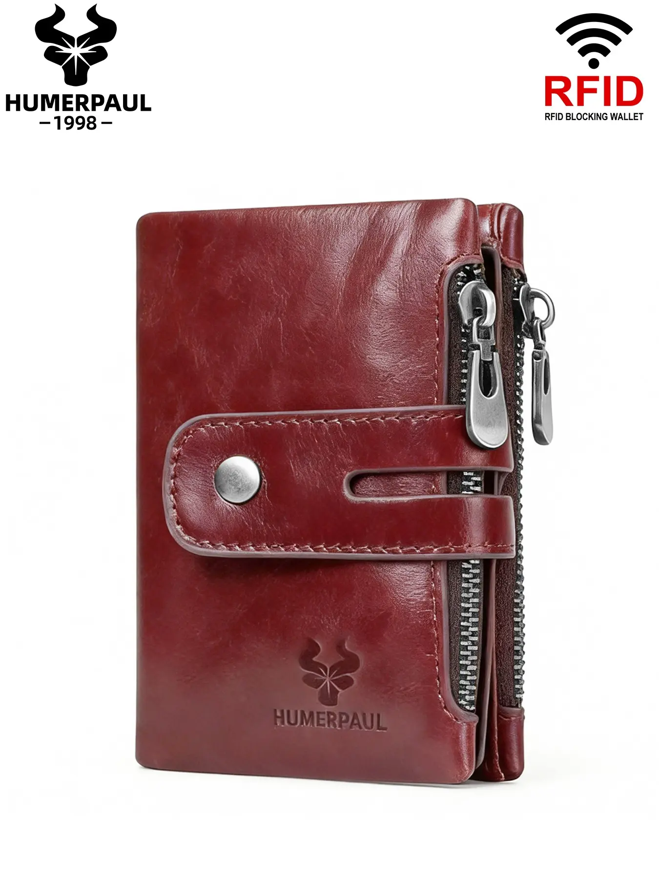 HUMERPAUL Women Vintage Cowhide Leather Wallet RFID Blocking Photo Window Multi-Card Slot Large Capacity Business Travel Gift