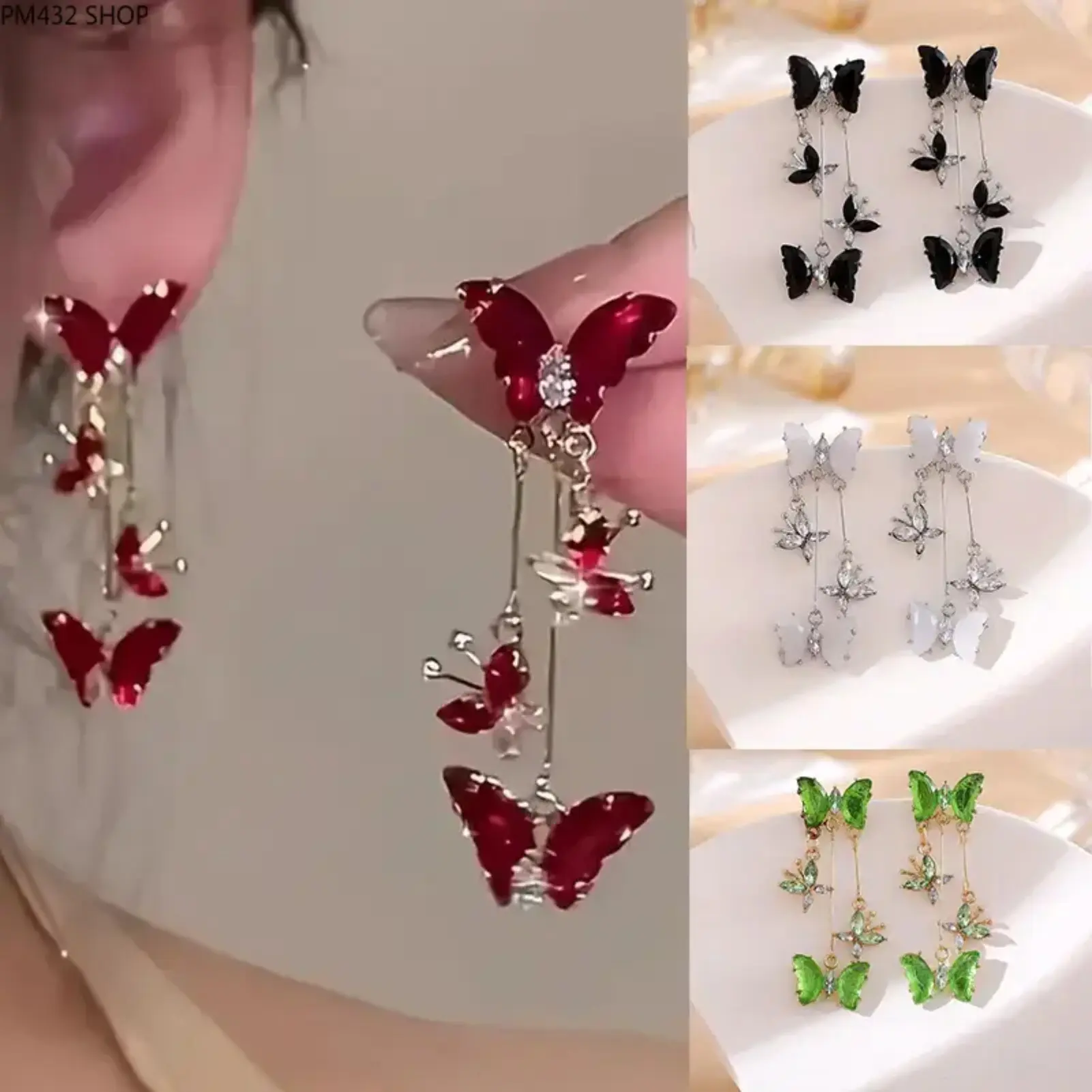 Sparkly Rhinestone Butterfly Tassel Earrings for Women – Vibrant Glitter Dangle Statement Earrings, Exquisite Party Jewelry for Proms, Festivals, Music Events & Holiday Wear