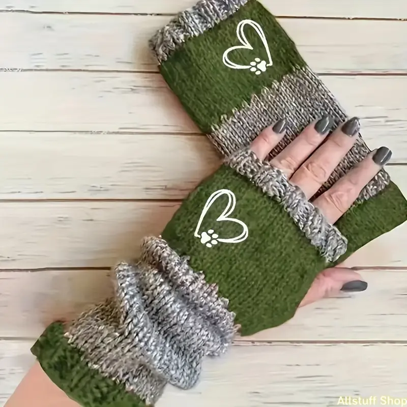 Five Color Options for Women'S Elegant Heart-Shaped Decorative Color-Blocking Vintage Fingerless Gloves - Touchscreen Compatible for Winter Warmth, Featuring Purple-Gray Stripes, Elastic Cuffs Suitable for Smartphone/Camera Use tiktokshopbacktoschool