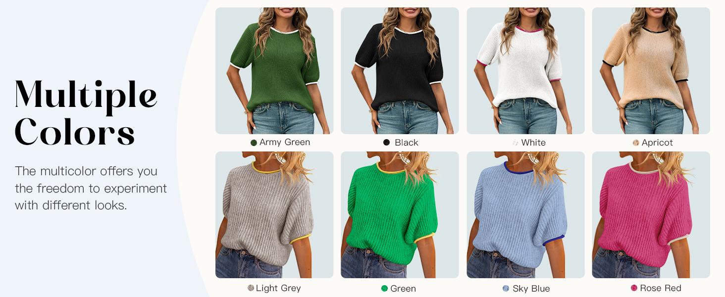 Saodimallsu Womens Puff Short Sleeve Sweater Tops Spring Summer Color Block Ribbed Knit Crew Neck Going Out Shirts SpringStatements