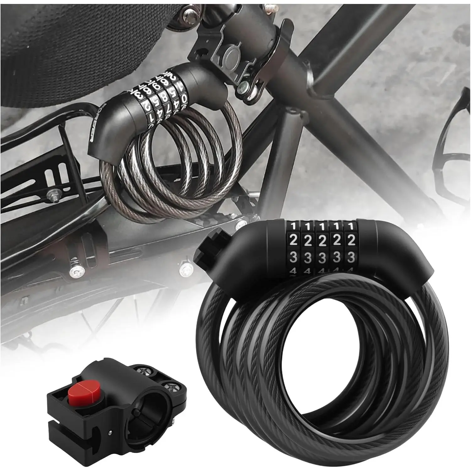 3.93Ft 5-Digit Resettable   Lock Combination,Anti-Cut & Anti-  Chain Lock,High   Locks Includes Mounting Bracket for Bikes and Scooters