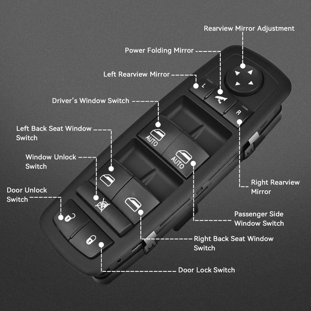 Driver Side Master Power Window Switch 9 Pins + 3Pins Compatible With 2012-2015,17-19 Dodge Grand Caravan,2013-2015 Ram 1500,2500,2015 Ram 3500,2012-2015 Town&Country Replaces# 68110867AB 68110867AA