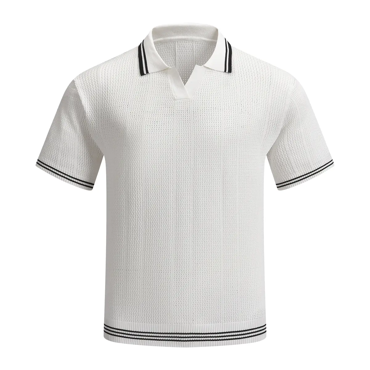 Men's Striped Polo Shirt, Retro Buttonless Knit Top with Short Sleeves, Lightweight and Breathable Polyester, Machine Washable, Casual, Shortsleeve, Vertical Stripes, Clothes, Breathable And Lightweight, Classic