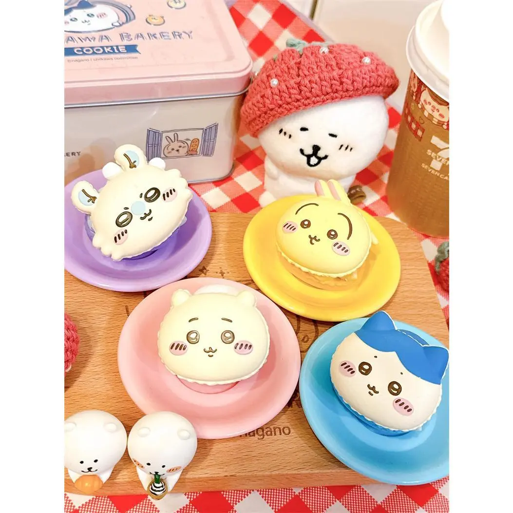 Chiikawa Chara Macaron Gashapon Toys Cute Anime Characters PVC Model Toys Hachiware Usagi Momonga Kawaii Collectible Desk Decor