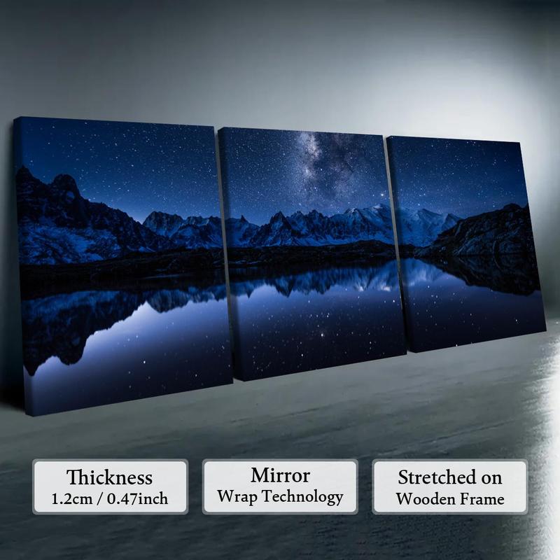 Starry Sky Pattern Wooden Framed Canvas Painting, 3 Counts Modern Art Wall Decor, Wall Art for Home Living Room Bedroom Office Starry Sky Pattern Wooden Framed Canvas Painting, 3 Counts Modern Art Wall Decor, Wall Art for Home Living Room Bedroom Office