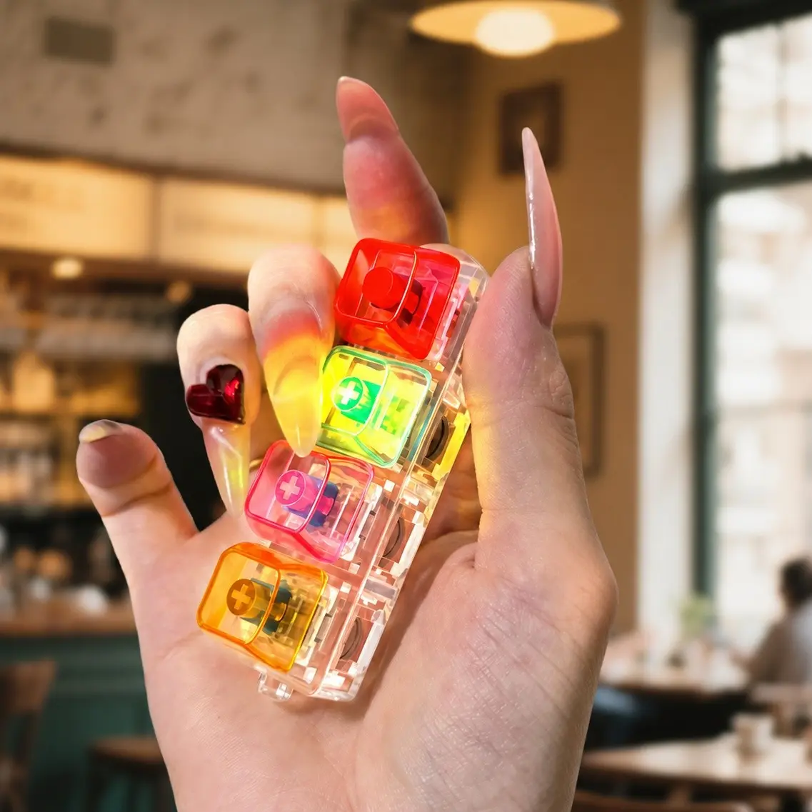 Keyboard Fidget Toy, Light Emitting Keychain, 4-In-1 Decompression Button, Stress Relief Gift, & Transparent Options, Sensory Fidget Keychain, Novelty Fidget Keyring, Stress Relief Gadgets, No electronics included