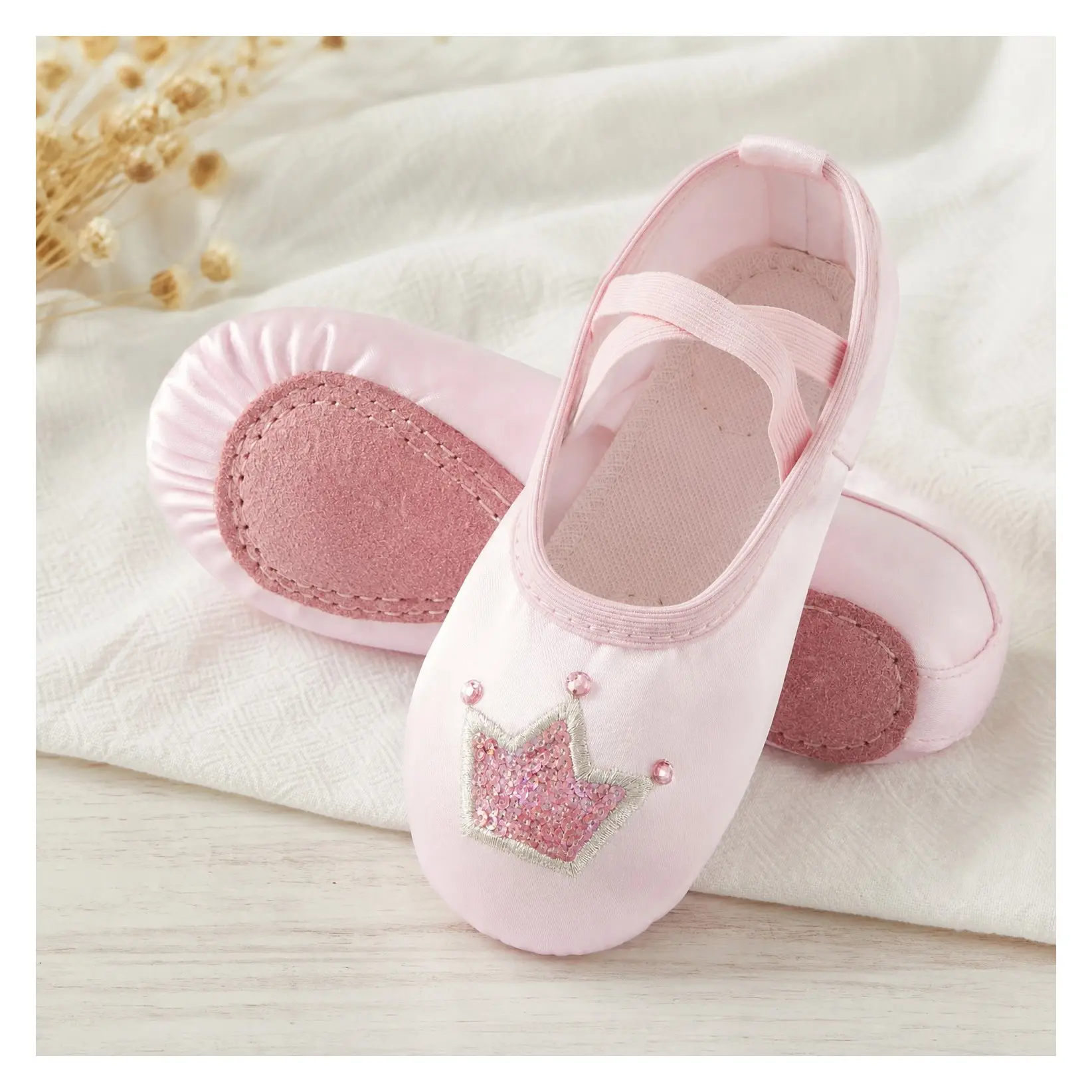 Girls Ballet Shoes Satin Dance Practice Slippers Split Sole Soft Leather Flat Yoga Gymnastics Shoes for Toddler/Little/Big KidGift