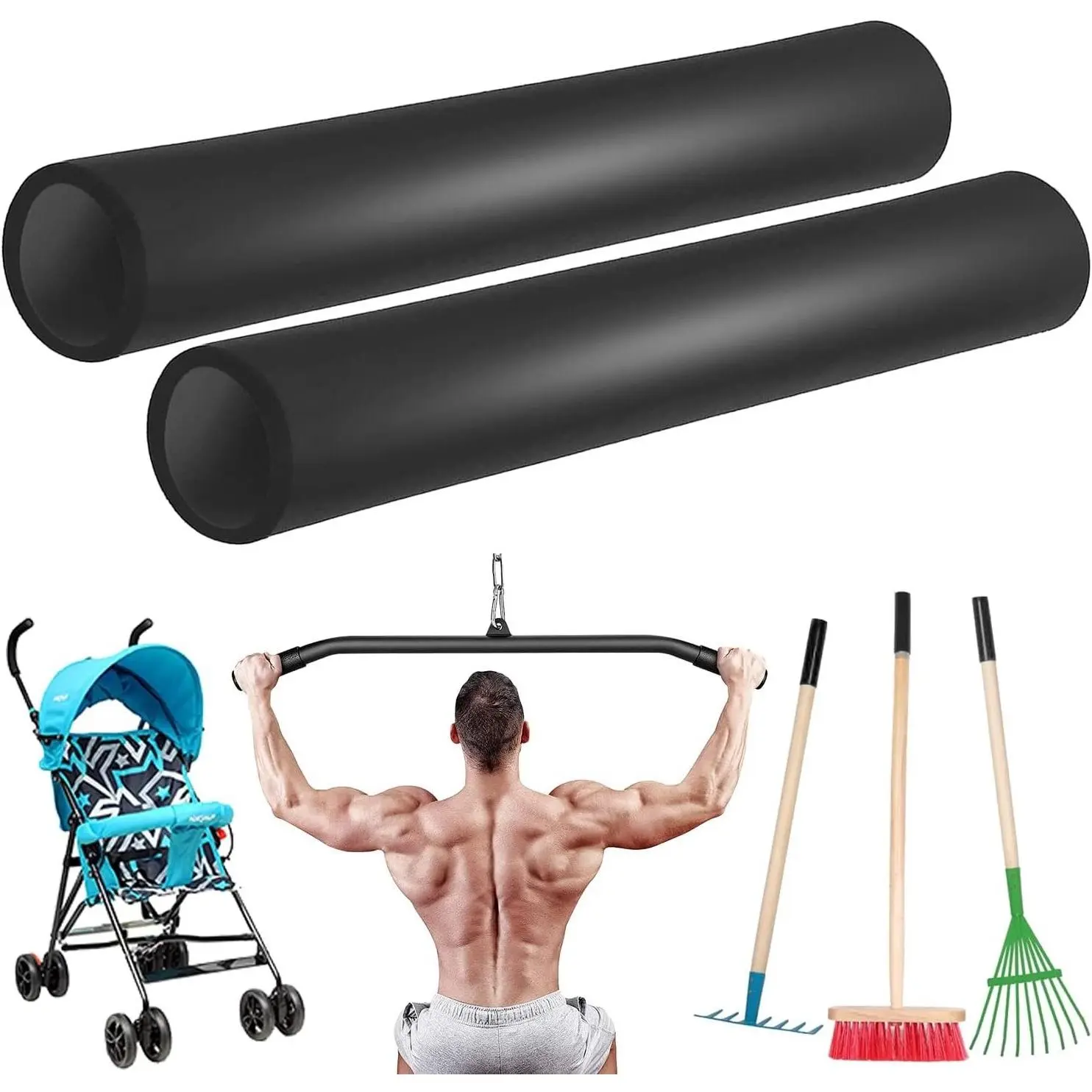 Anti-Slip Foam Handle Grip Covers, 1 Pair NPVC Tubing Sleeves for Comfort Grip on Fitness Equipment, Garden Tools, Stroller Handles