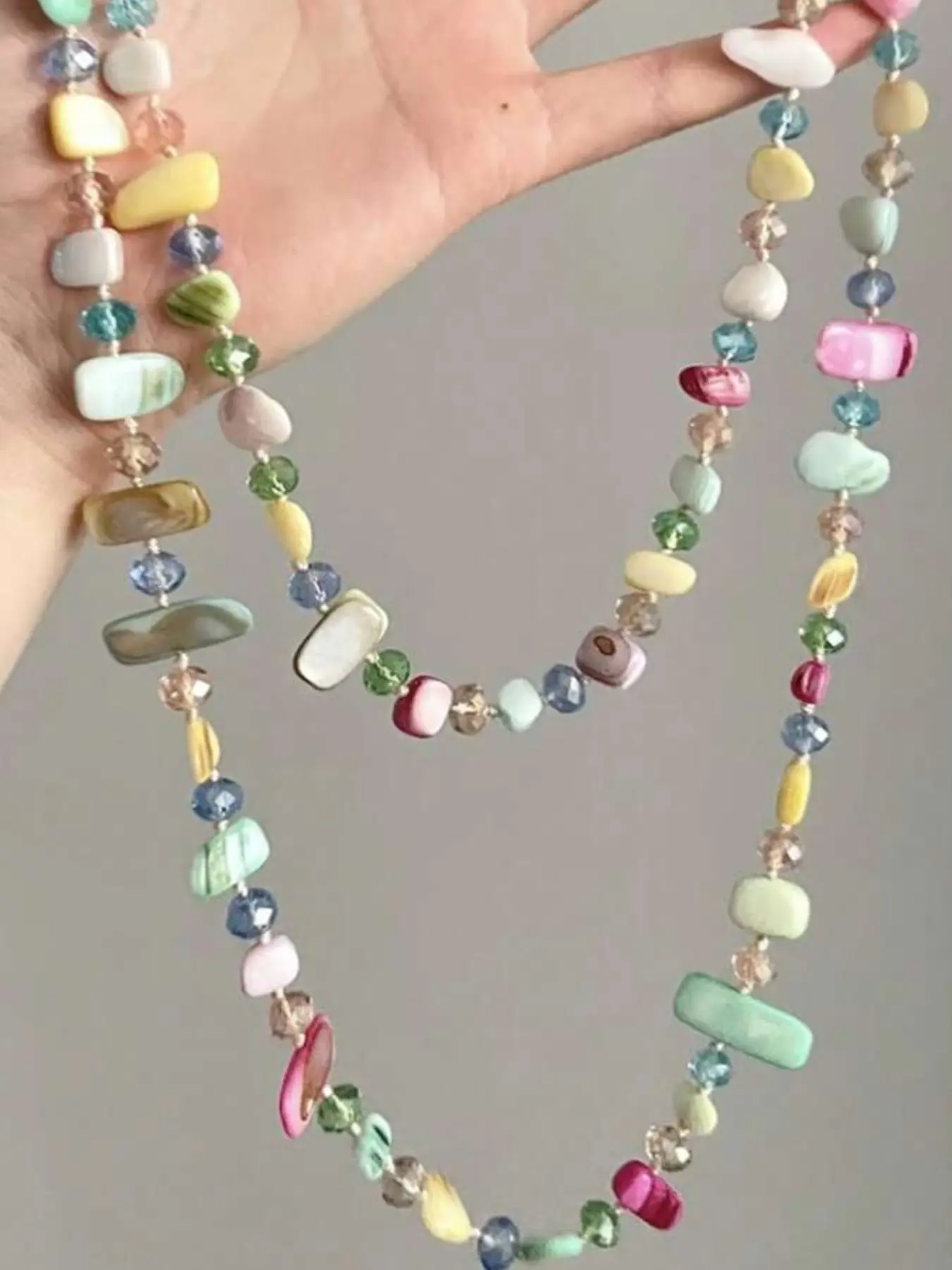 Boho Style Colorful Artificial Shell Bead Layered Necklace, Vintage Luxurious Long Pendant, Stackable, Multiple Colors & Shapes