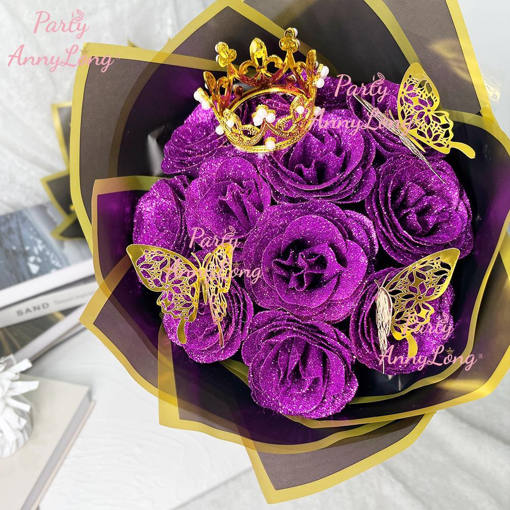 Glitter Rose Bouquet, 1 Count Eternal Artificial Rose Bouquet with No Assembly Required, Romantic Valentine's Day, Wedding, Anniversary and Engagement Gift, Glitter Rose Birthday and Christmas Gift, Artificial Roses Bouquet #TOP PICKS