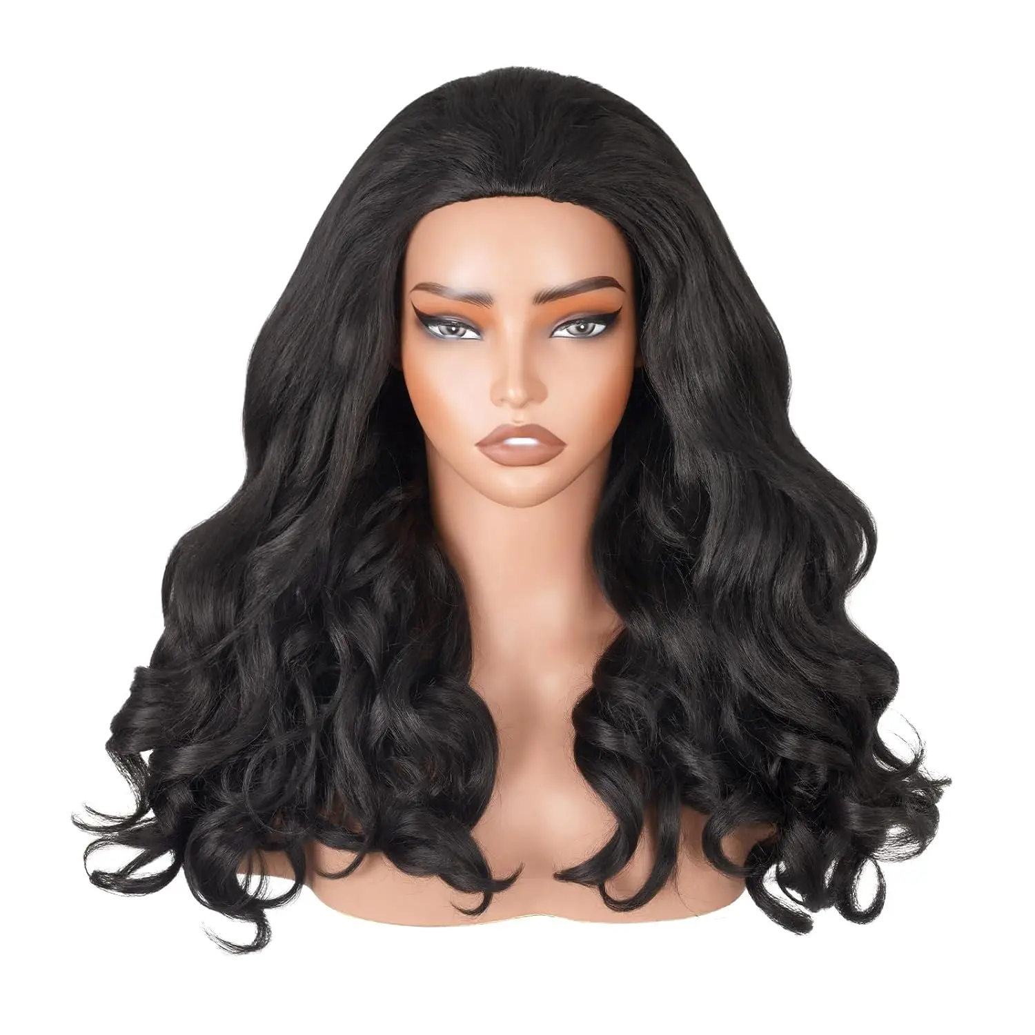 Wavy Half Wig, 3 In 1 Drawstring Seamless Wave Half Wigs for Black Women, Glueless Clip-In & Flip-Over Synthetic Wig, #1B Black 26 Inch