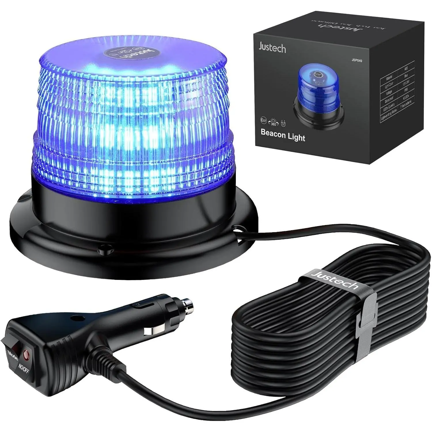 Justech 40 LED Magnetic Strobe Light, Beacon Light, Emergency Warning Light | Blue Super Bright, Strong Magnetic Base, IP65 Waterproof, 6 Flash Modes, 16Ft/5M Cord, 12-24V For Trucks Vehicle Snow Plow