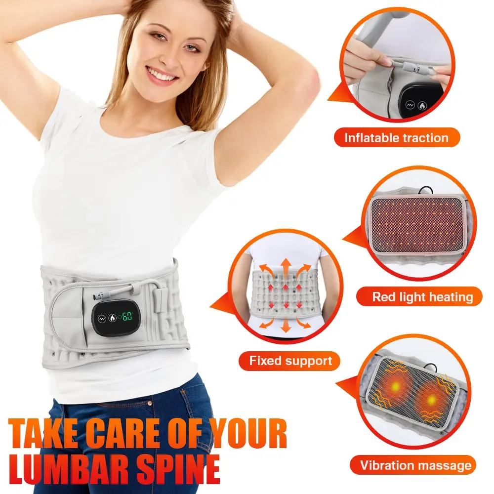 Inflatable Traction Vibration Massage Belt, 3 Adjustable Heat and Vibration Modes, Waist Relief, Comfortable, Daily Use, Gift for Parents and Friends
