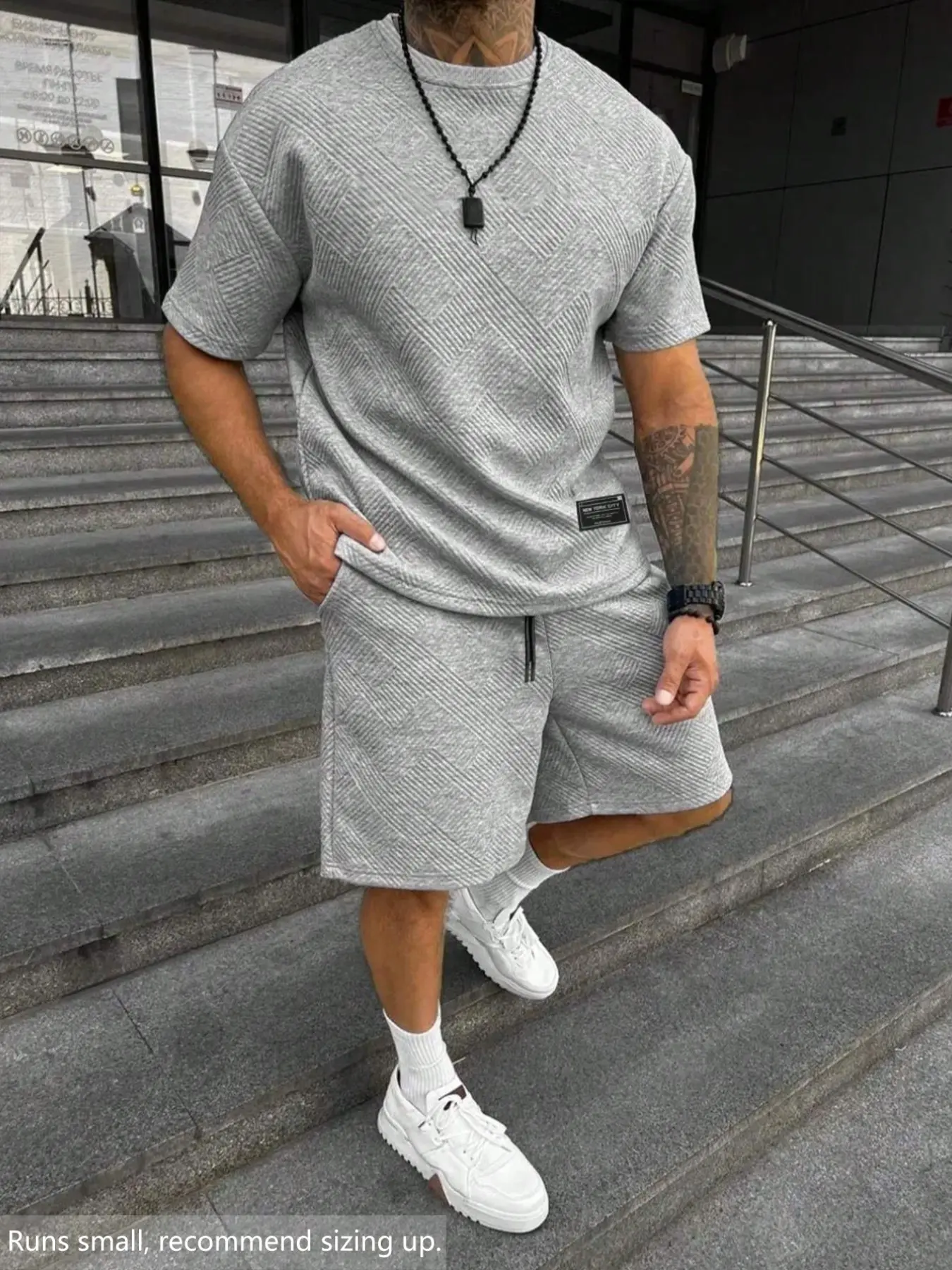 Two-Piece Set Men's Solid Plain Short Sleeve Tee & Shorts Set, Regular Fit Casual Round Neck T-shirt & Track Shorts, Summer Clothes Set for Men,Runs small, recommend sizing up.