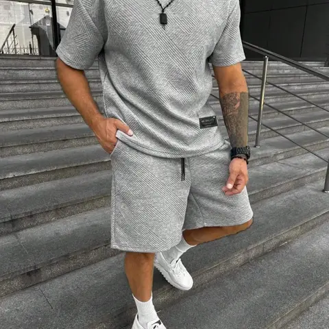Two-Piece Set Men's Solid Short Sleeve Tee & Shorts Set, Regular Fit Casual Round Neck T-shirt & Track Shorts, Summer Clothes Set for Men, T Shirts Set, Runs small, recommend sizing up.