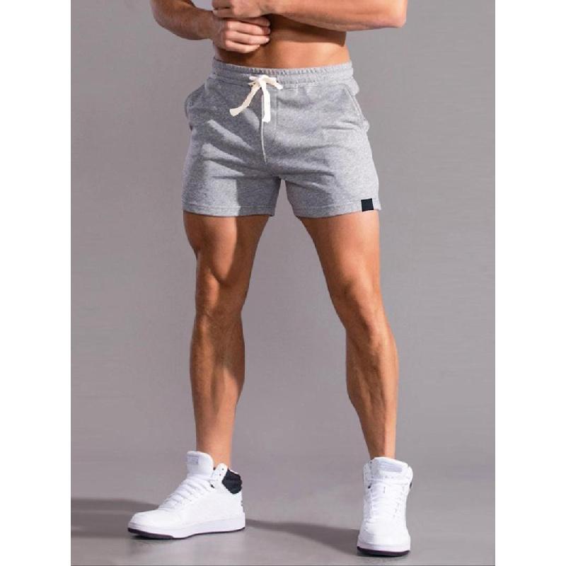 Men's Basic Regular Fit Solid Pocket Drawstring Shorts, Casual Streetwear Simple Patched Detail Elastic Waist Shorts for Summer, Fashion Men's Bottoms for Daily Wear, Menswear, Volleyball Shorts, Gymshorts