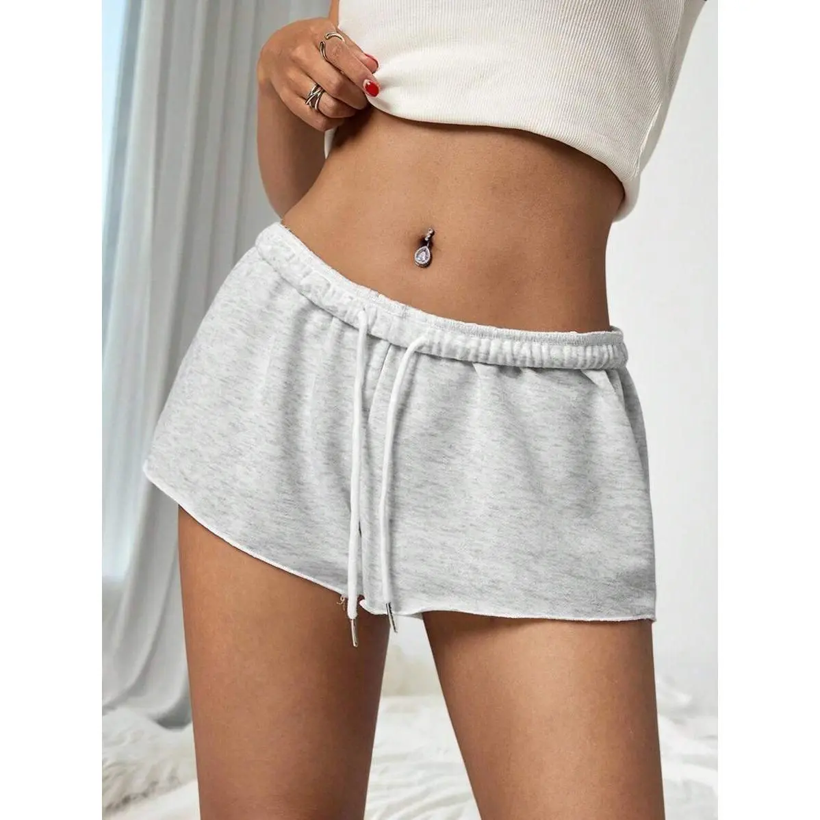 PETITE Women's Solid Color Elastic Waist Loose Casual Shorts,Micro Shorts ,Petite Women