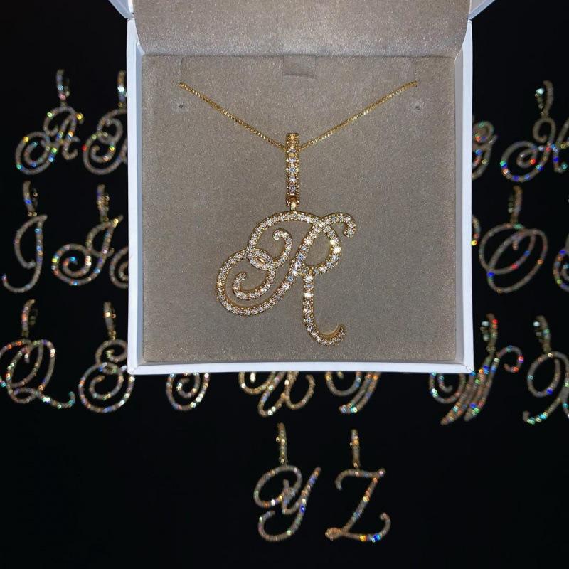 Zirconia Initial Letters A-Z Necklace with Nice CZ Cursive Letter Pendant Necklace for Women and Men