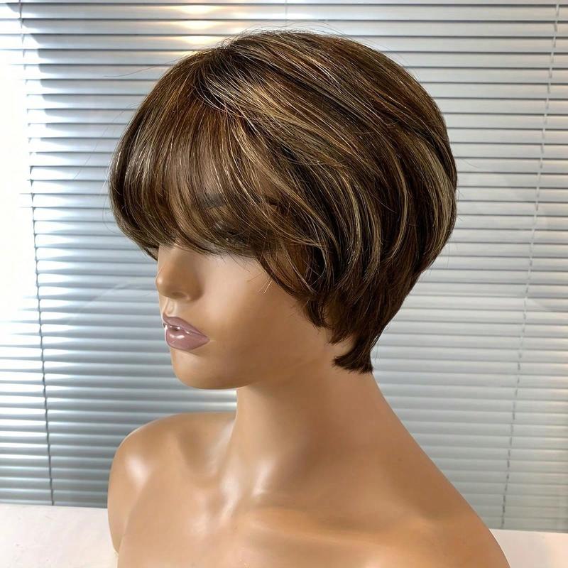 Highlight Ombre Blonde Honey Gold Human Hair Wigs Short Straight Pixie Cut Hair Bob Wig Hair For Woman