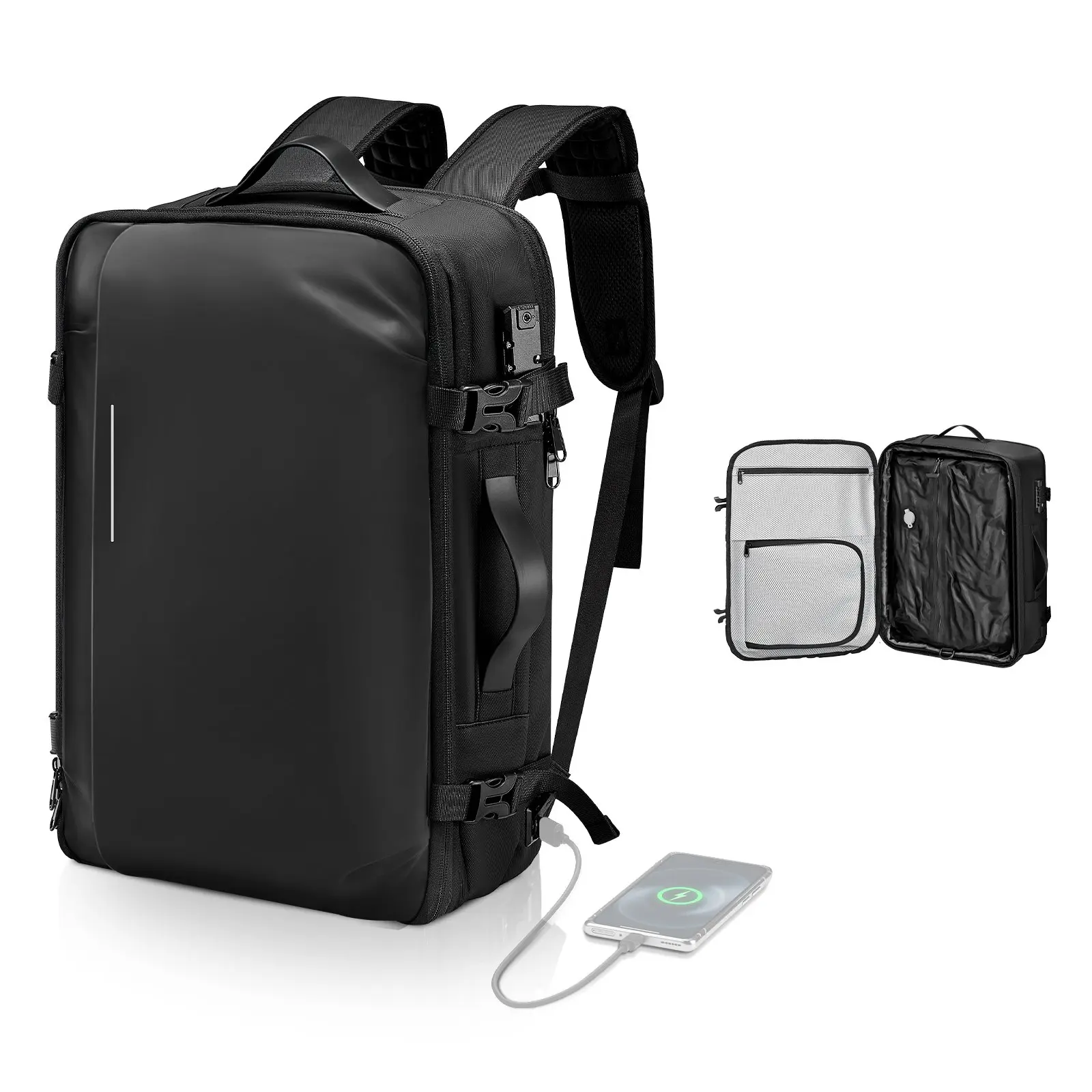 【DealsForYouDays】VEVOR Vacuum Travel Backpack, 65L, Expandable Vacuum Seal Compression Travel Backpack, with TSA-Approved Lock, Multiple Pockets Compartments, Water-Resistant Carry-On Suitcase Luggage, No Pump, Black