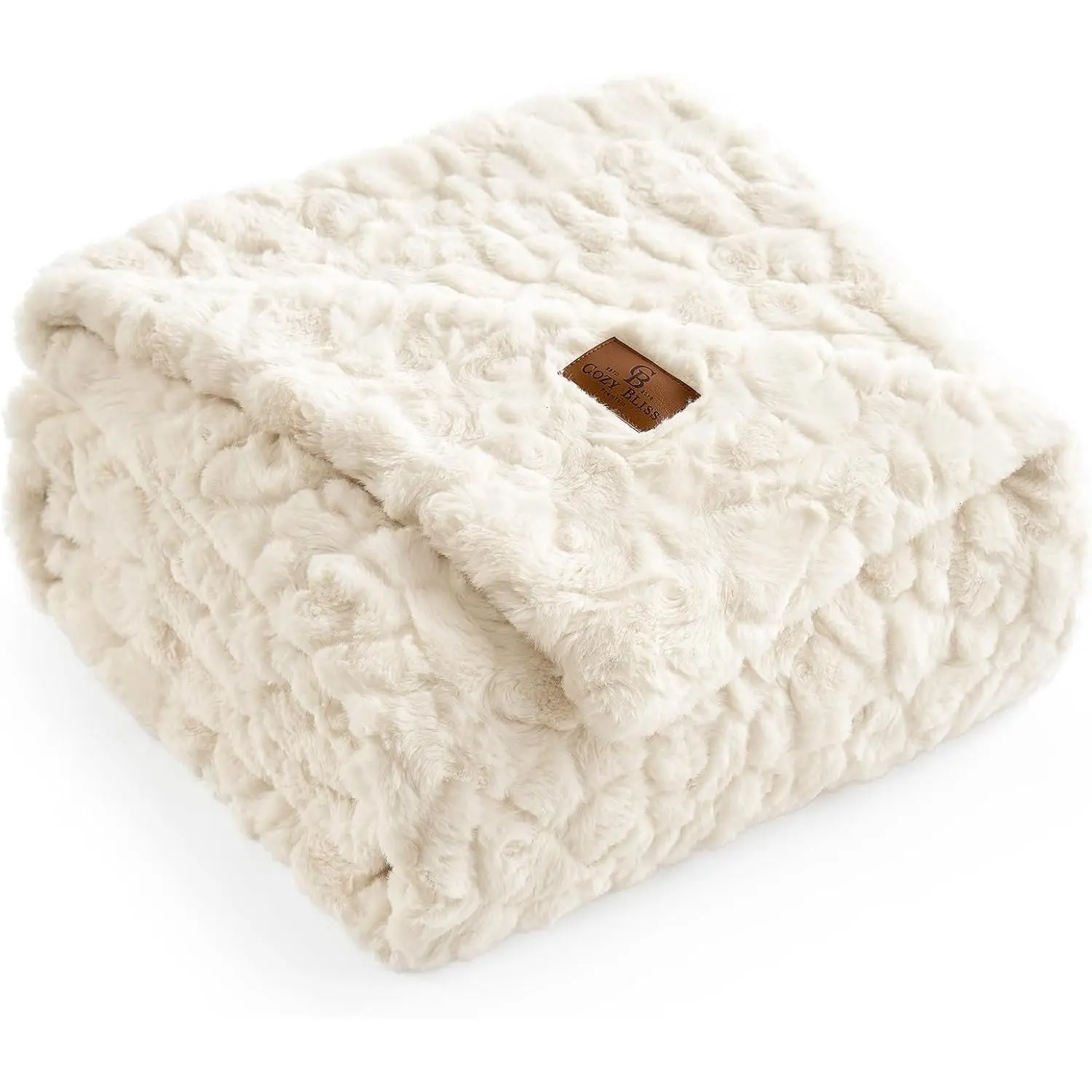Anti-Shedding Faux Fur Throw Blanket for Home Couch Reading, Fuzzy Soft Plush Thick Warm Reversible Wave Textured Blanket for Sofa Bedroom, 55x70 Inches White XL Size