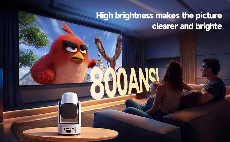 With batteries Rechargeable Mini Android Outdoor projector, 800ANSI native 1080P resolution, auto focus and auto trapezoidal correction, 200-inch screen WiFi6 bt5.2 multi-functional UHD outdoor entertainment projector.