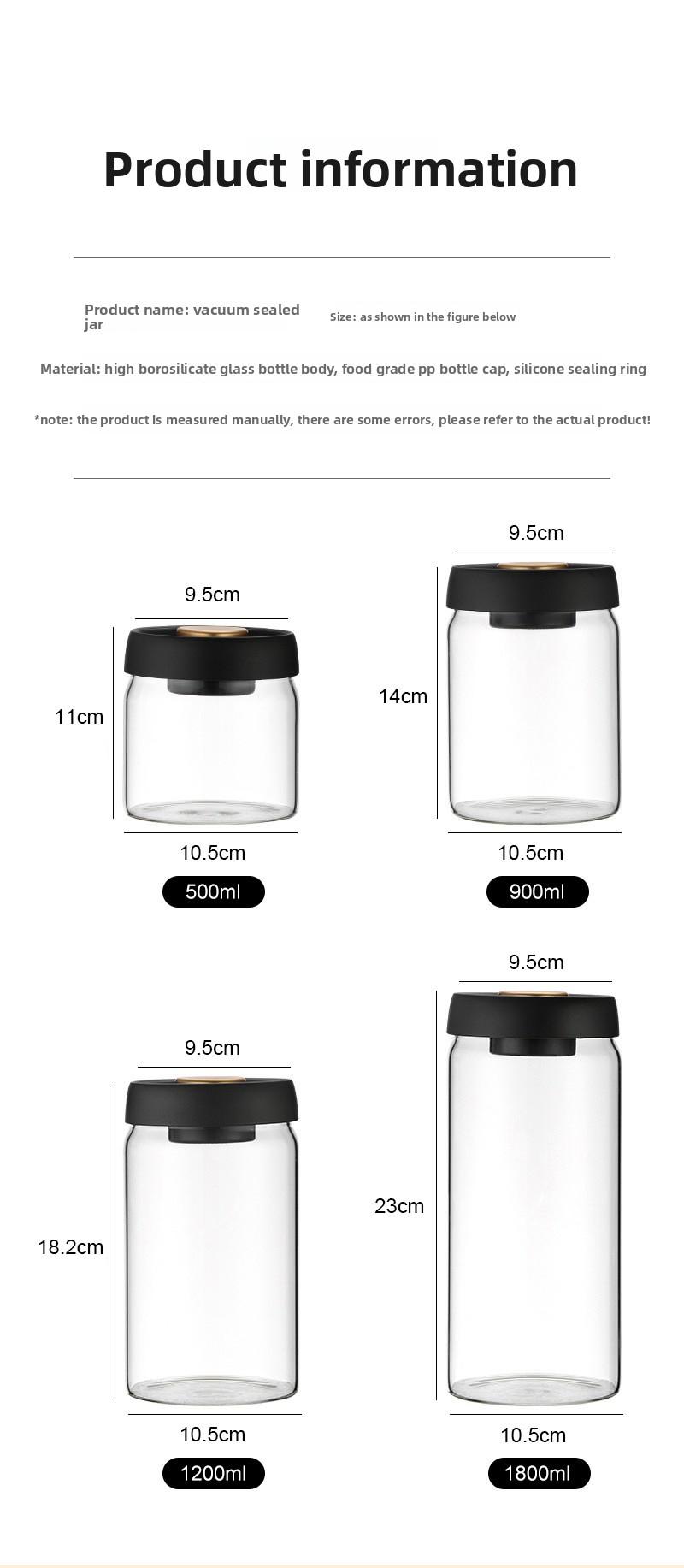 High Borosilicate Glass Sealed Jar 500Ml Black Gold Cap Kitchen Grain Candy Jar Press-Type Vacuum-Sealed Storage Jar