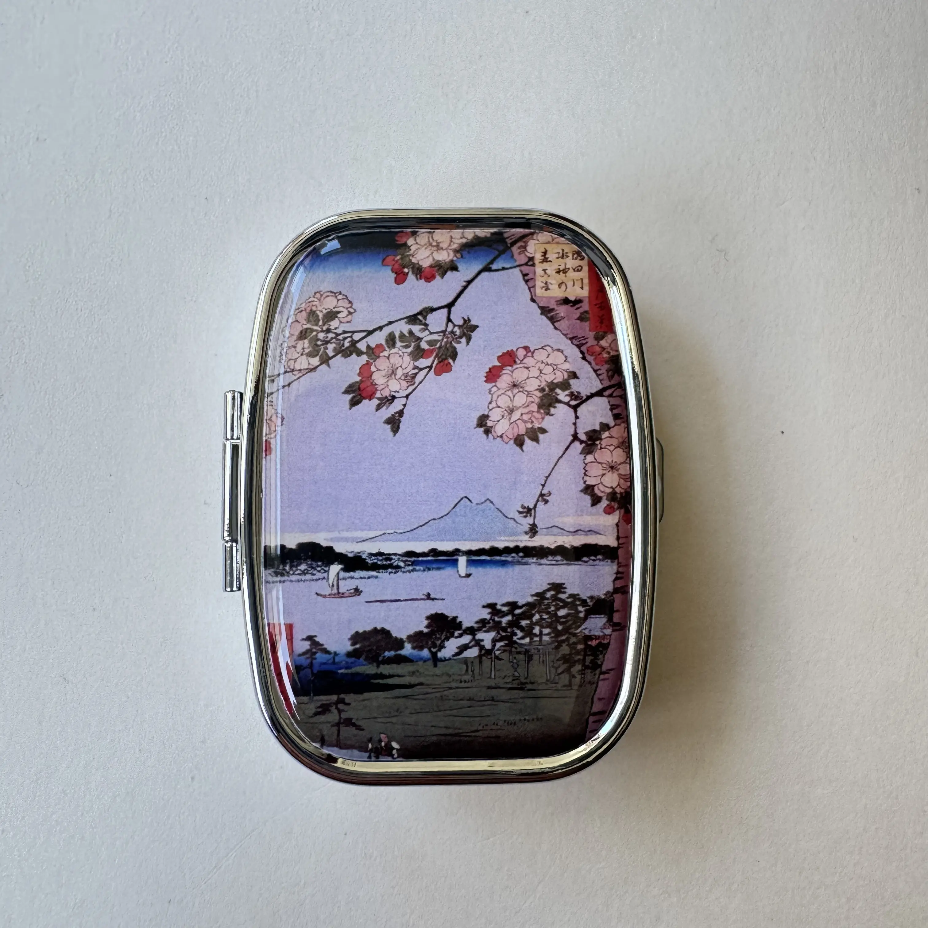 Vintage Japanese Cherry Blossoms Metallic Pill Organizer - Portable Vitamin Holder with Organized Dosage, Medicine & Supplement Storage for Home Use, Trinket Stash Case, Supplement Organizer, Portable Vitamin Organizer Vitamin Dispenser Healthcare
