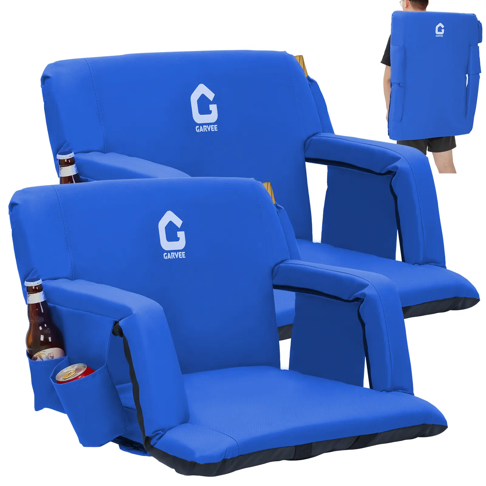 Wide Stadium Seat for Bleachers with Back Support – 6-Position Adjustable Reclining Chair, Padded Cushion, Armrests, Cup Holders & Large Storage Pockets, Anti-Slip Base – Portable Folding Bleacher Chair for Outdoor Sports, Camping & Games