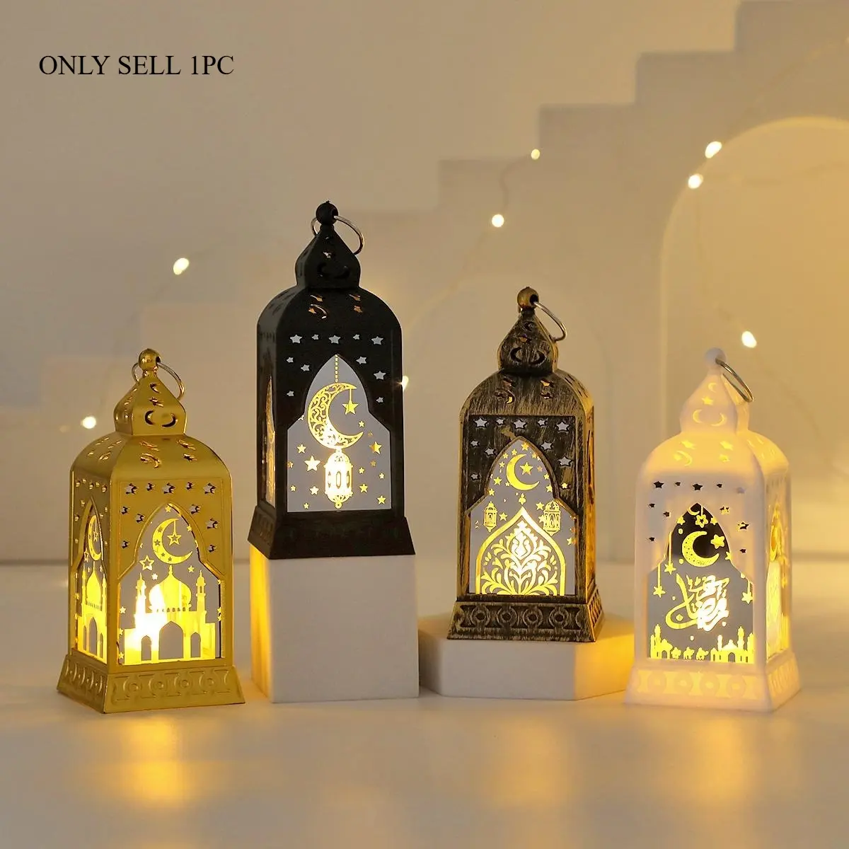 Ramadan Moon Star LED Candlestick Lights - Plastic & Glass Vintage Table Lamp for Eid Home Atmosphere Decoration