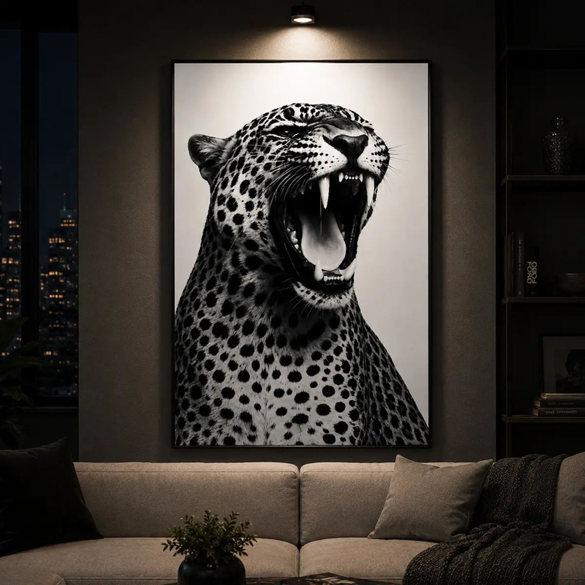 Black & White Cheetah Poster, Leopard Roar, Vintage Maximalist Wall Art, Animal Print Decor, Aesthetic Room Decor, Safari Wall Art