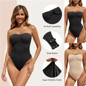 Danedvi Women's Strapless Shapewear Tummy Control Thong Bodysuit One Piece Tube Top Seamless Body Shaper