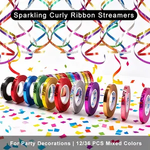 12/36pcs Sparkling Curly Ribbon Streamers - Mixed Multicolor Shiny Plastic Foil Party Decorations for Birthday, Wedding, New Year Celebrations, Gift & Arch Decor
