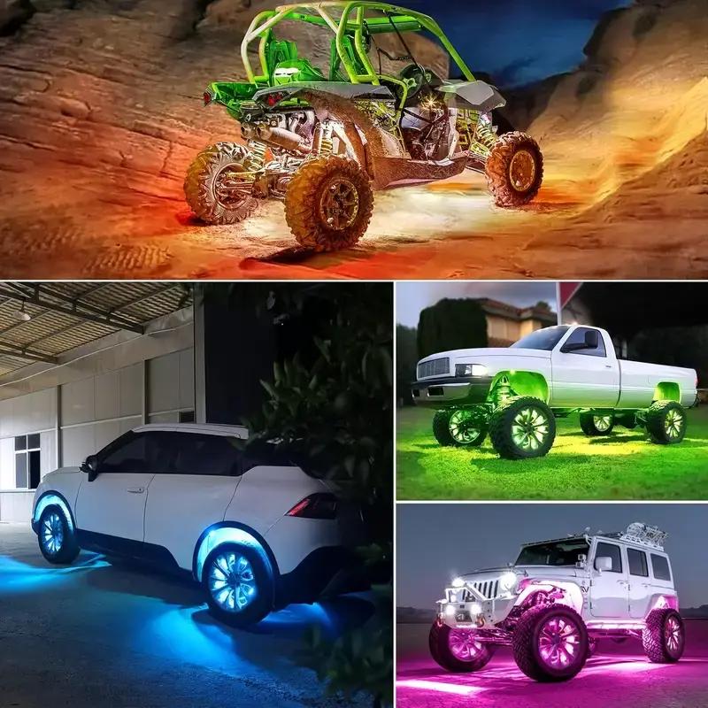 Multicolor RGB Rock Lights, 4 Pods Multicolor RGB LED Rock Lights Kit, APP Control, Flashing Music Mode Wheel Well Light, For Pickup Truck ATV UTV RZR SUV