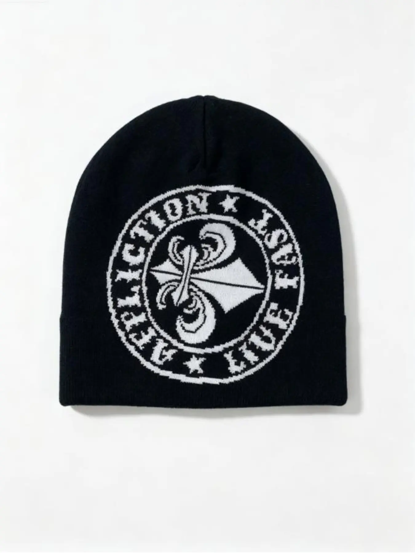 American Street Graffiti Knit Beanie, Colorblock Fitted Hat, Geometric Pattern, Unisex, All Seasons, Stretch Fit